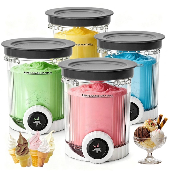 4 Pcs Ice Cream Pints with Lid 2-Mode Soft Serve Maker Replacement Compatible with Ninja Swirl Creami NC700&NC701 Series BPA-Free Container Dishwasher Safe