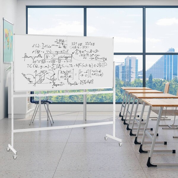 Giantex Rolling Whiteboard 180x90cm Double-Sided White Board w/Stand Wheels Aluminum Alloy Frame Eraser 6 Markers White