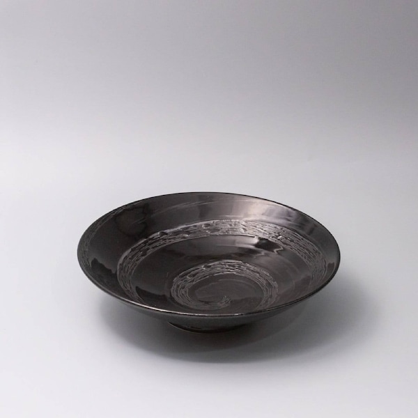 Serving Bowl 28cm Black Swirl Glaze 900ml Microwave Dishwasher Safe