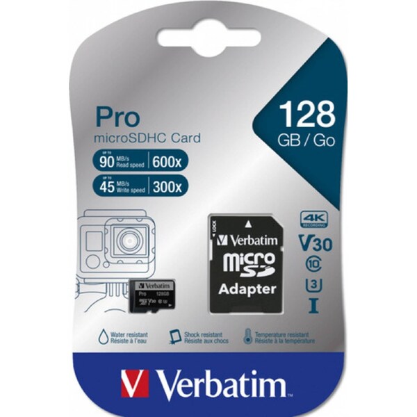 Verbatim Pro 128 GB Class 3/UHS-I (U3) microSDXC - 90 MB/s Read - 45 MB/s Write