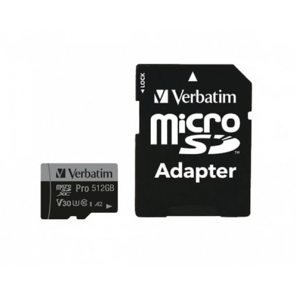 Verbatim Pro 512 GB Class 3/UHS-I (U3) V30 microSDXC - 100 MB/s Read - 90 MB/s Write