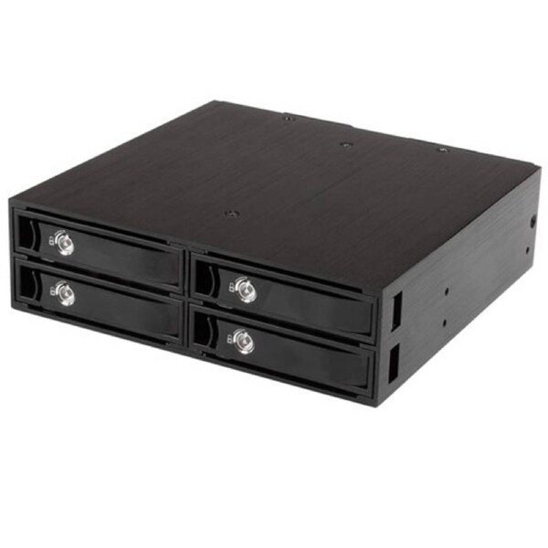 StarTech Drive Enclosure for 5.25" SATA/600, Serial Attached SCSI (SAS) - SATA 6Gb/s Host Interface Internal - Black - 4 x HDD Supported - 4 x SSD Supported - 4 x Total Bay - 4 x 2.5" Bay - Aluminium