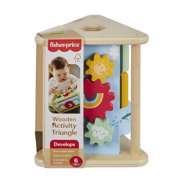 Fisher Price Baby Wooden Activity Triangle 3 Sided Play Toy 6m+