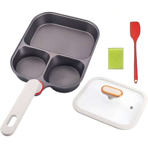 Catzon 3-Cup Egg Pan with Lid Nonstick Healthy Titanium Compatible with All Stoves