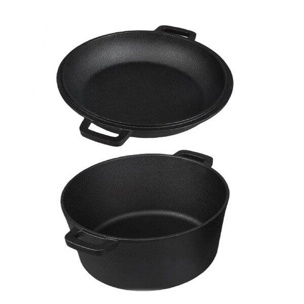 26cm 2in1 Double Dutch Oven Combo Cooking Pot Pan Cast Iron for Grill/ Roast-ing