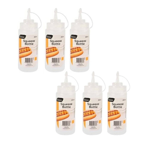 Deal365 6x 450ml Plastic Condiment Dispenser No-leak Lids Squeeze Bottle Ketchup Bottles