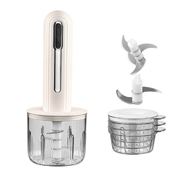 Catzon Electric Garlic Chopper USB Rechargeable Cordless Vegetable Masher-White