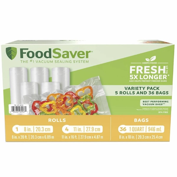 FoodSaver Vacuum Seal Rolls & Bags Variety Pack 2206071 Clear 5 Rolls 36 Bags