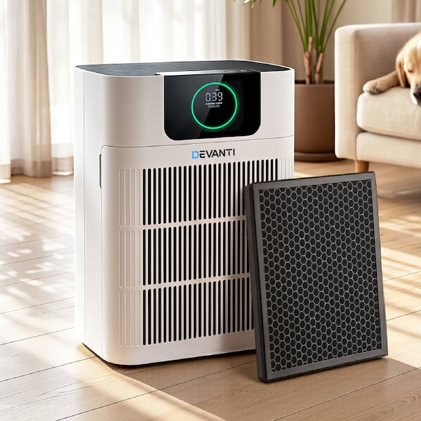 Devanti Pet Air Purifier H12 HEPA Filter PM25 Display With Spare Filter White