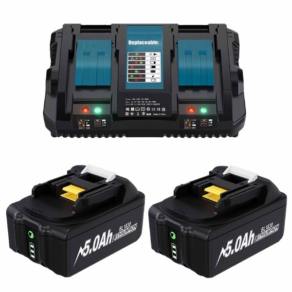 2Pcs 5.0Ah Battery & Charger For Makita 18V LXT Li-ion BL1830 BL1850B BL1860B BL1840B