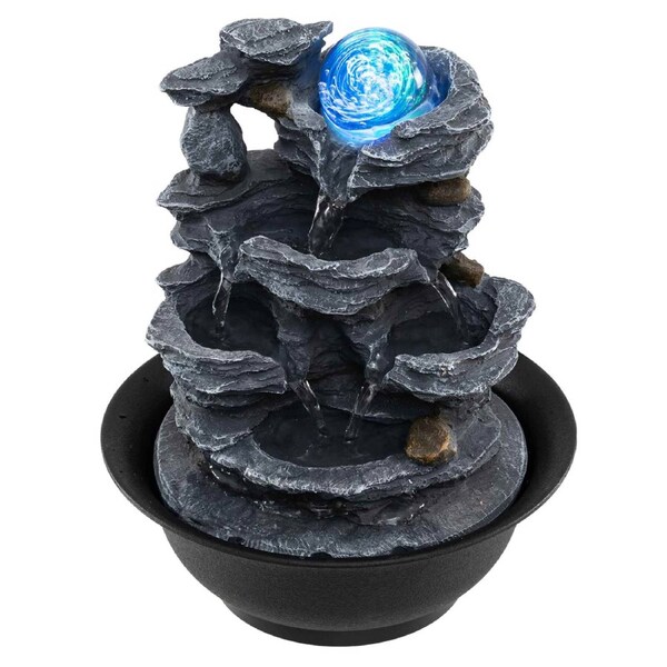 Costway Tabletop Water Fountain w/Rolling Crystal Ball Indoor Cascading Water Feature LED Light Adjustable Decor