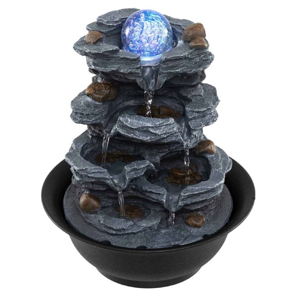 Costway Tabletop Water Fountain w/Rolling Crystal Ball Indoor Cascading Water Feature LED Light Meditation Decor