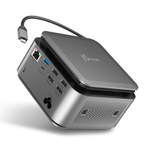 j5create JCDP4140 Docking Station for Notebook, Tablet, Smartphone, Workstation, MacBook - Charging Capability - Memory Card Reader - SD - 163 W - Space Gray - Desktop - 2 Displays Supported