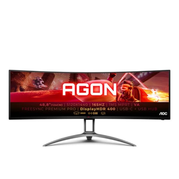 AOC AGON AG493UCX2 49" Dual Quad HD (DQHD) Curved Screen Gaming LCD Monitor - 32:9 - Textured Black - 1244.60 mm Class - Vertical Alignment (VA) - WLED Backlight - 5120 x 1440 - 16.7 Million Colours