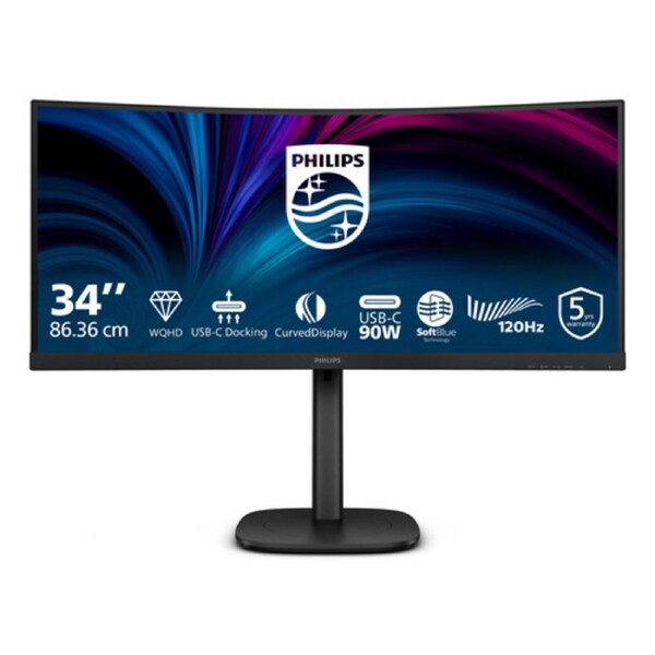 Philips 34B2U3600C/75 86.36 cm (34in) B Line WQHD USB-C Docking Monitor - HDMI - DP - USBC - RJ45 - KVM - PD 90W - 5W Speakers - EyeSafe