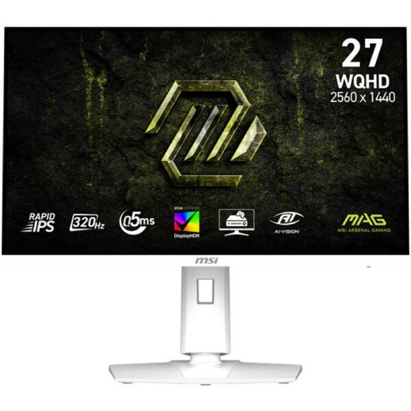 MSI MAG 274QRFW X32 27-Inch WQHD Gaming Monitor 2560x1440 Rapid IPS 320Hz 0.5ms HDR 400 G-SYNC Compatible Eye care HDMI 2.1b DP 1.4a Tilt Adjustable Pivot Vesa Mount White