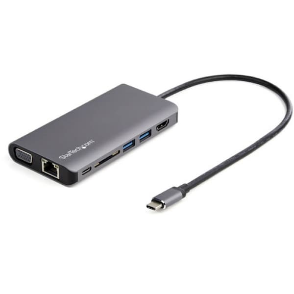 Startech USB C Multiport Adapter - USB-C Mini Travel Dock w/ 4K HDMI or 1080p VGA - 100W PD Pass-Through, 3x USB, SD, GbE, Audio - Black