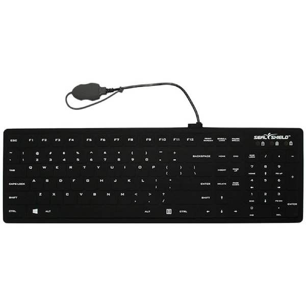 Seal Silk Pro Keyboard Black - Full Size - Washable & Waterproof - IP68 certified - Compatible with industrial-grade cleaners & disinfectants - Quick Connect w/6ft Extension Cable
