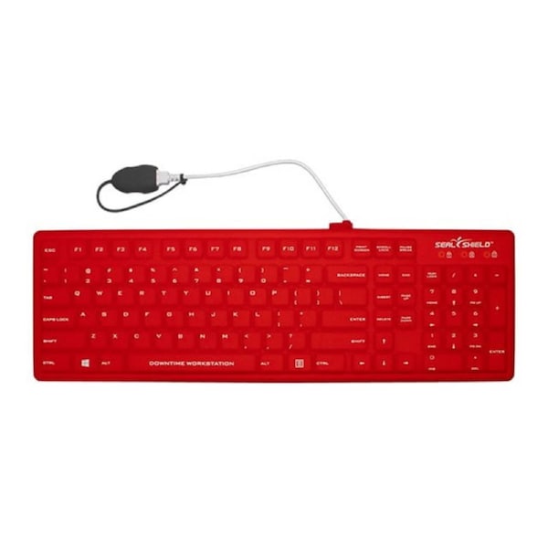 Seal Silk Pro Keyboard Red - Full Size - Washable & Waterproof - IP68 certified - Compatible with industrial-grade cleaners & disinfectants - Quick Connect w/6ft Extension Cable