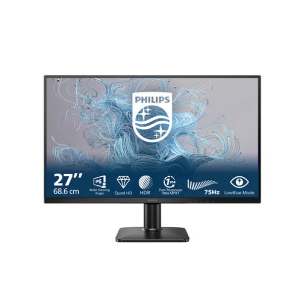 PHILIPS 27E2N1500L 2K Monitor. 27in IPS QHD 2560x1440 16:9 250nits 4ms 75Hz VGA HDMI DP 3.5mm Jack Audio-out Tilt VESA 3Yr Wty