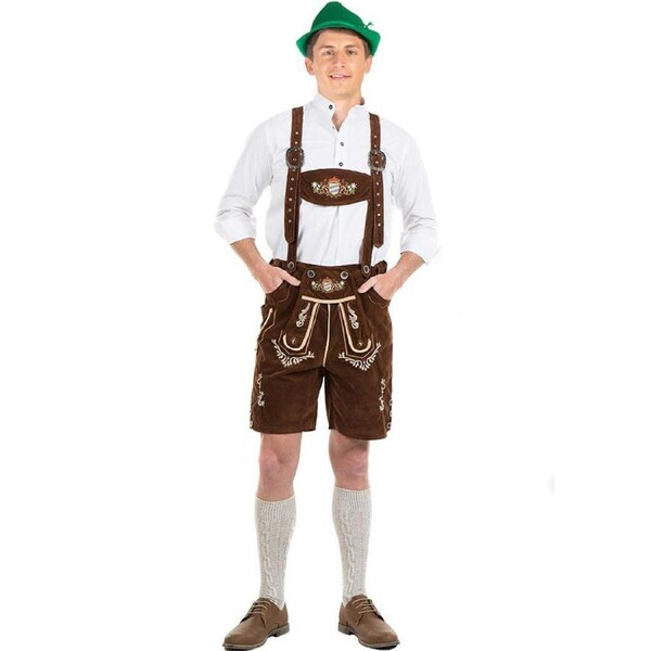 Oskar Deluxe Brown Lederhosen Mens Costume Medium