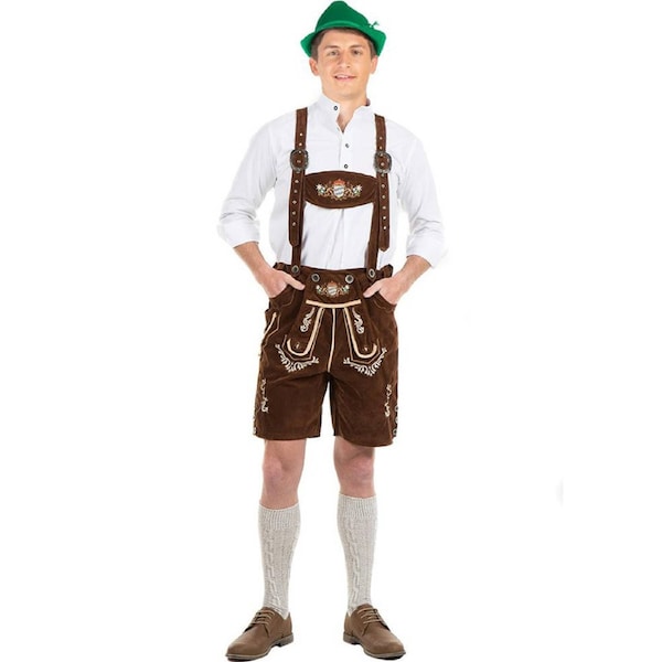 Oskar Deluxe Brown Lederhosen Mens Costume Large