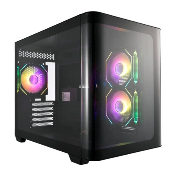 FSP S380-BA: Stylish M-ATX mid-tower with 3D curved glass 3 ARGB fans supports Micro ATX/Mini-ITX dual-chamber design excellent cooling options and front I/O with USB 3.0 and USB Type-C.
