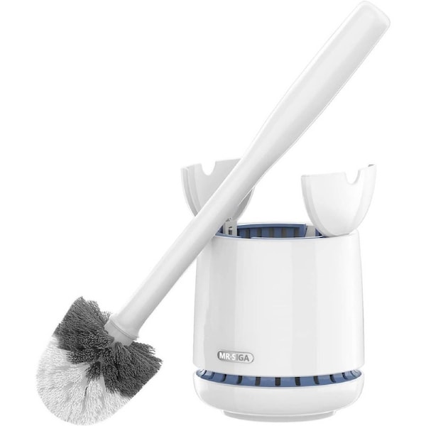 MR.SIGA Premium Toilet Bowl Brush and Holder with Solid Handle and Durable Bristles for Bathroom Cleaning, White