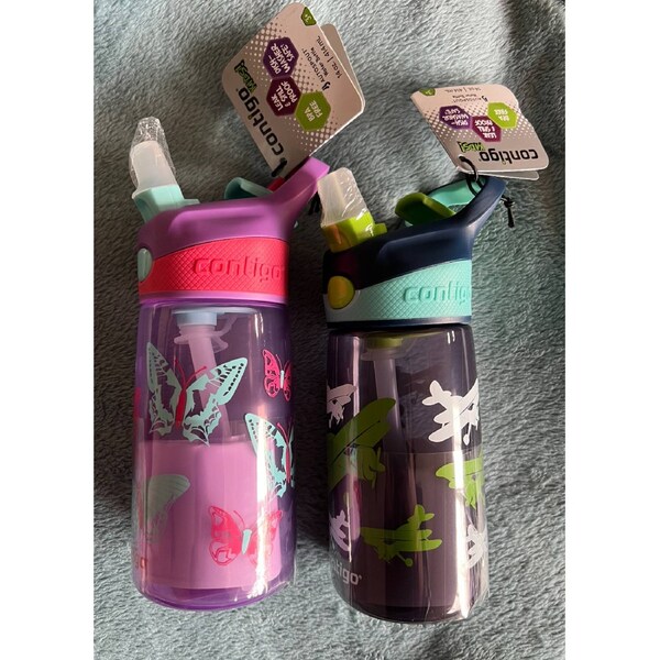 Contigo Autospout Kids Drink Water Bottle 2X Straw 414mL BPA-Free Leakproof