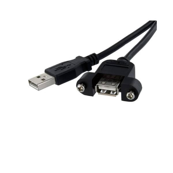 StarTech 1 ft Panel Mount USB Cable A to A - F/M - Cable for PC - First End: 1 x USB 2.0 Type A - Male - Second End: 1 x USB 2.0 Type A - Female - Extension Cable - 24/28 AWG - Black