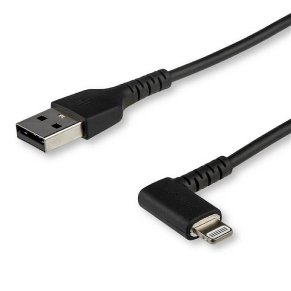 StarTech 1m USB A to Lightning Cable iPhone iPad Durable Right Angled 90 Degree Black Charger Cord w/Aramid Fiber Apple MFI Certified - Cable for iPhone - First End: 1 x 8-pin Lightning - Male