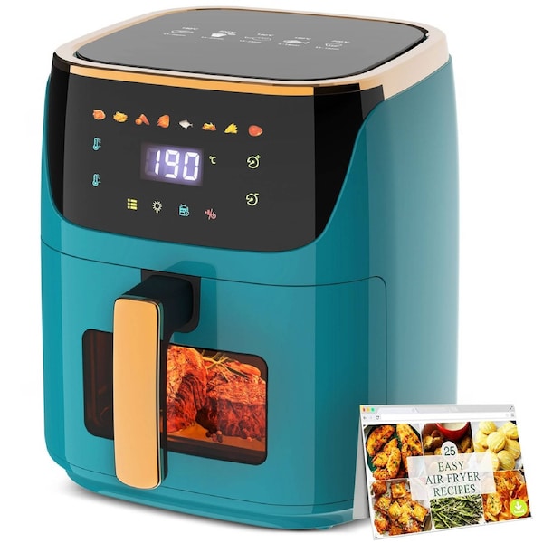 Advwin 8L Digital Air Fryer, Oil-Less Airfryer with 8 Presets, Electronic Recipe, Compact Electric Frying Machine with Adjustable Temperature, Green