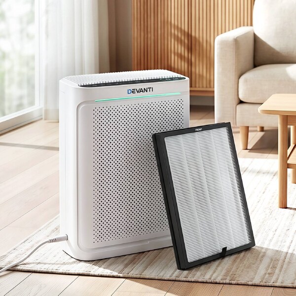Devanti Air Purifier H12 HEPA Filter PM2.5 Display With Spare Filter White