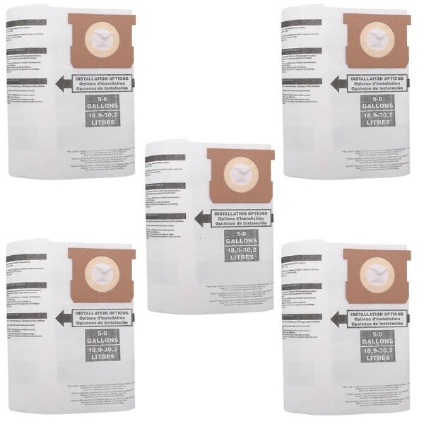 5PC Replacement Wet/Dry Vacuum Bags Dust Bags for 5-8 Gallon Vacuum Cleaner 9066100 90661 906-61