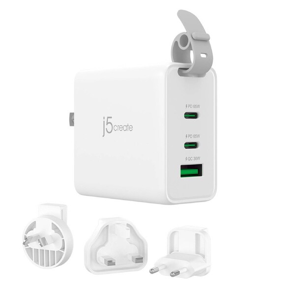 65W GaN USB-C 3-Port Traveler Charger with changeable AC plugs