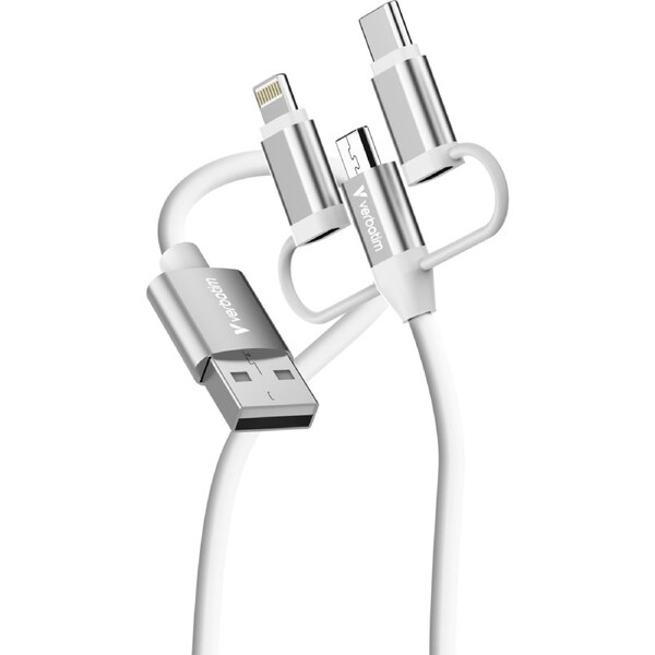 Verbatim Essentials 1 m Lightning/Micro-USB/USB/USB-C Data Transfer Cable - Cable for USB Charger, Power Bank, iPhone - First End: 1 x USB 2.0 Type A - Male - Second End: 1 x Micro USB 2.0 Type B