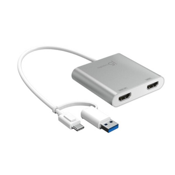 j5create JCA365 A/V Adapter - 1 - 1 x USB 3.1 Type C - Male - 2 x HDMI 2.1 Digital Audio Video - Female - 3840 x 2160 Supported - Silver