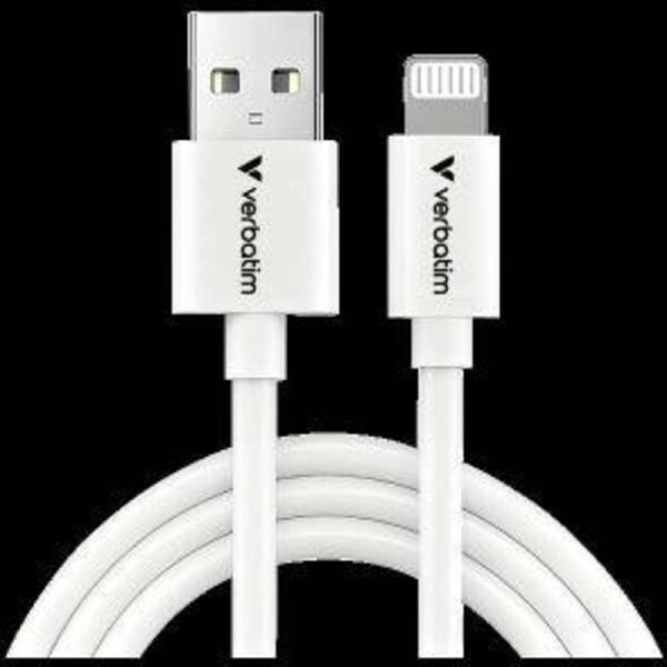 Verbatim 1 m Lightning/USB Data Transfer Cable for iPhone, iPad, iPad Air, iPad mini, iPod, iPod touch - First End: 1 x USB - Male - Second End: 1 x Lightning - Male - 480 Mbit/s - MFI - White