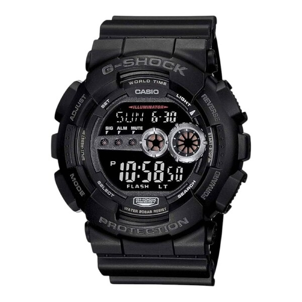 Casio G Shock GD-100-1B Mens Watch Black LED XL Case Shock 200M World Time