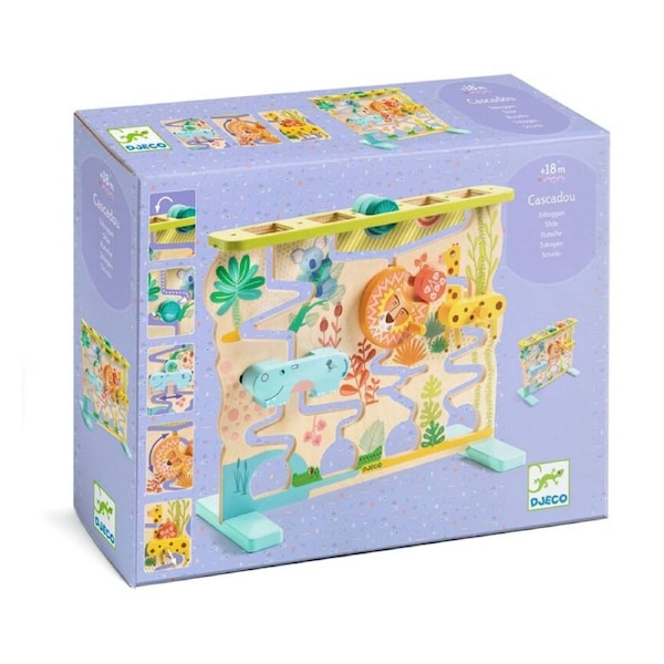 Djeco Cascadou Wooden Sliding Maze Puzzle W/ Animal Theme For Kids 18 Months+