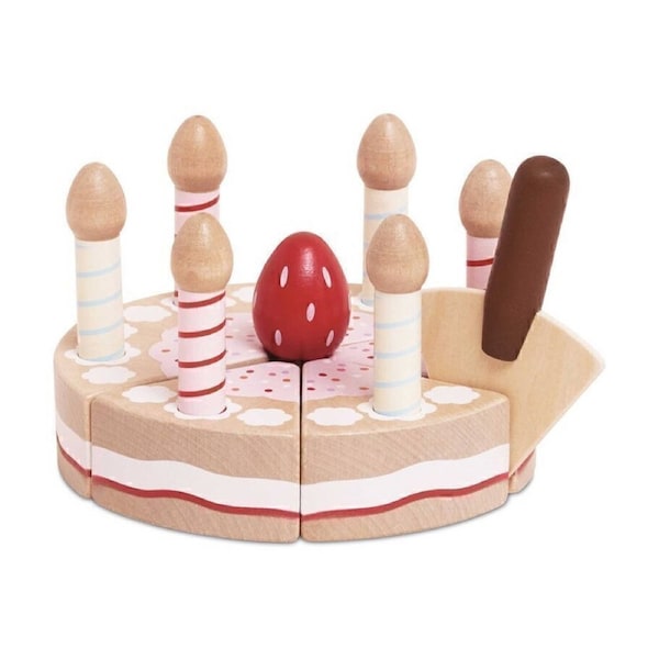 8pc Le Toy Van Sliceable Birthday Cake Wooden Set Kids 2y+