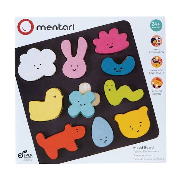 Mentari Mood Board Shape Sorter Toy Language Development Kids 2y+