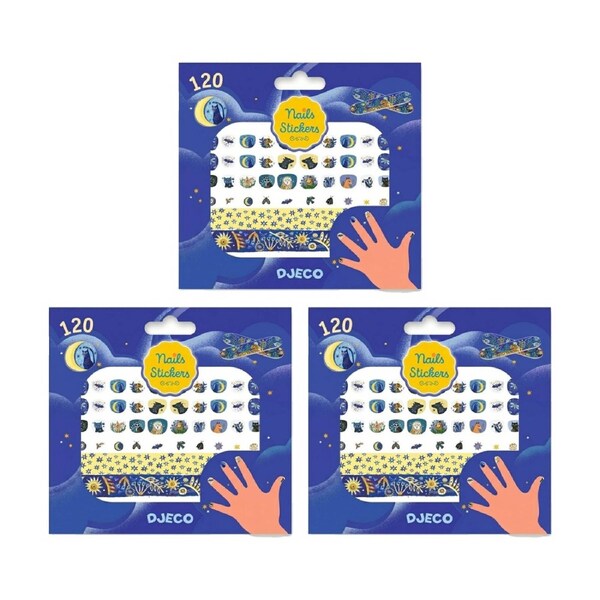 3x 20pc Djeco Moonlight Glow in the Dark Nail Stickers Easy Apply 4y+