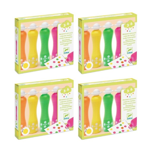 4x 4pc Djeco Fluorescent Foam Markers Ergonomic Washable Drawing 3+ Years