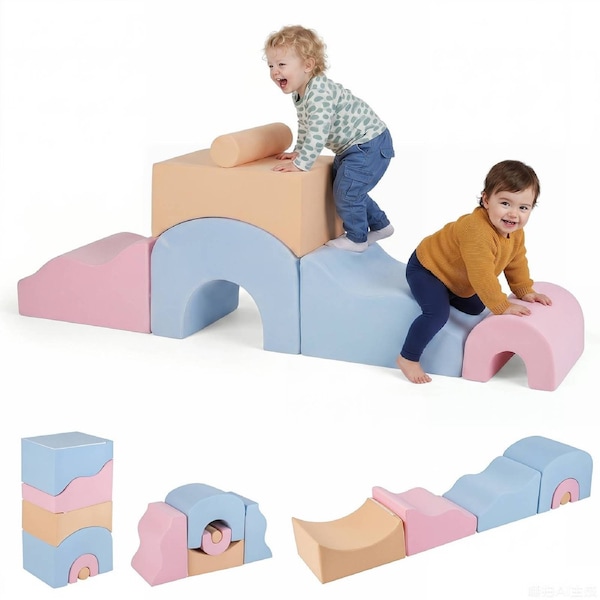 Babyjoy 6 Piece Crawl & Climb Foam Play Set Climbing Blocks Soft Toys Indoor Gym Playset Gift Multi