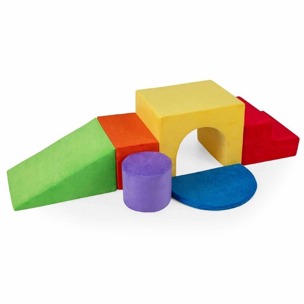 Babyjoy 6 PCS Climbing Foam Blocks Playset Indoor Slide Tunnel Climb & Crawl Activity Play Center Montessori Toy Red