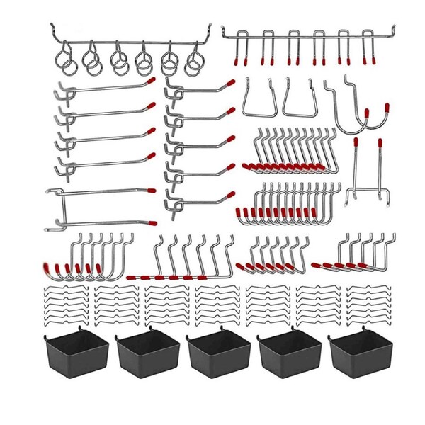114PCS Pegboard Hooks Set Bins Peg Board Wall Hanger Garage Organizer Workshop