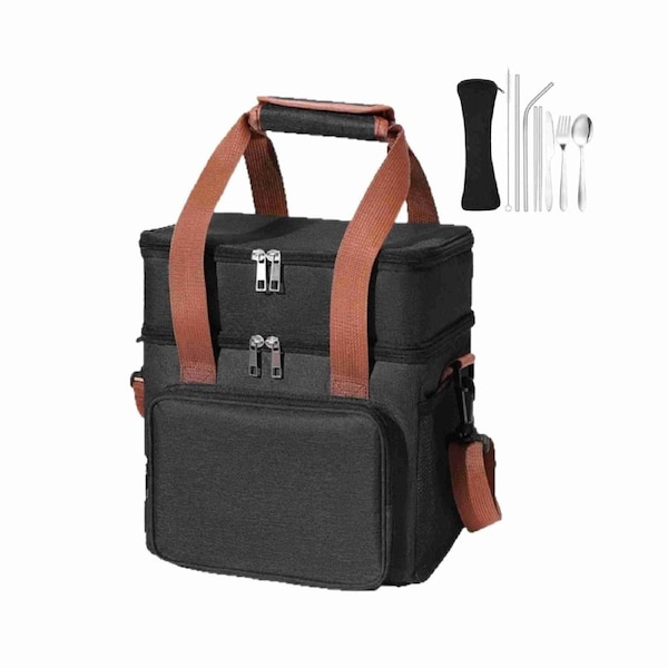 Portable Lunch Bag With Utensils Set Thermal Insulated Food Container