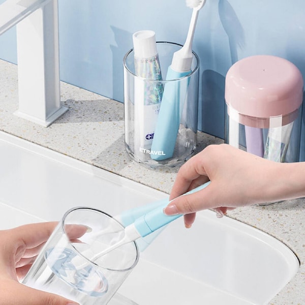 2Pack 2 In 1 Toothbrush Travel Case Travel Toothbrush and Toothpaste Holders with Rinse Cups