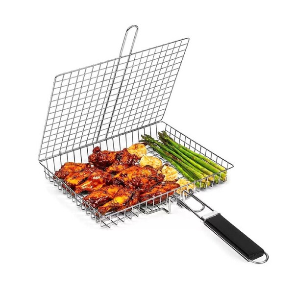 Grill Basket BBQ Net BBQ Basket Folding Grill Basket With Removable Handle.Grill Baskets